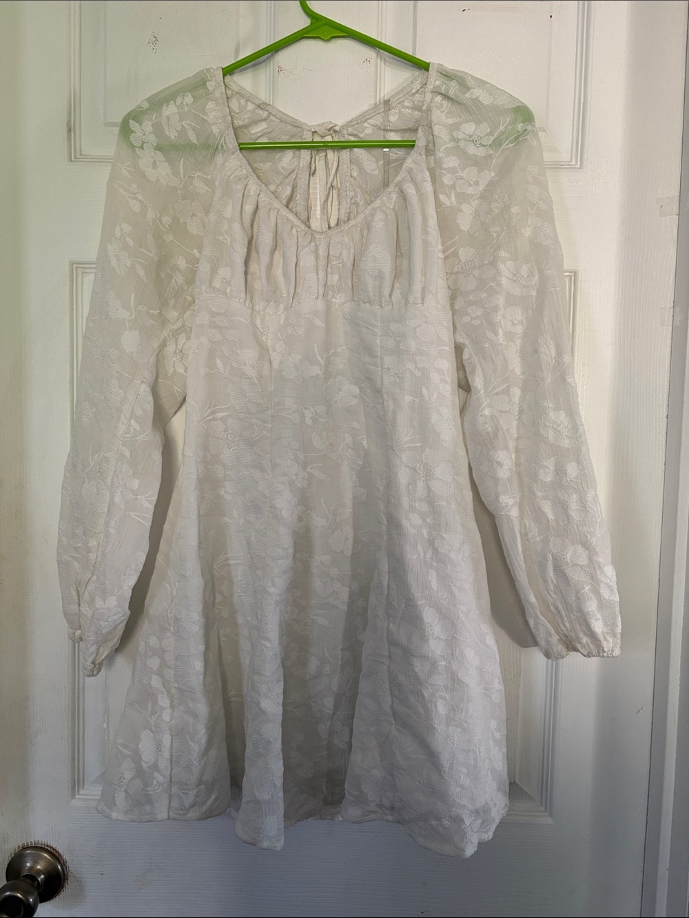 wild fable White Floral Long-Sleeve Peasant Tunic Dress